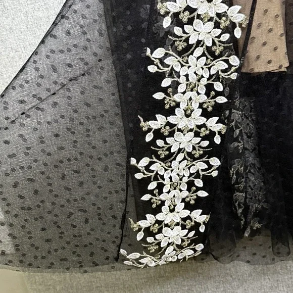 Shiran Fushi Floral Lace Black White Long Sleeve Midi Party Cocktail Dress L/XL - Picture 7 of 11